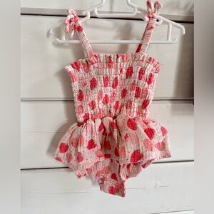 Tullabee Pink Strawberry Print Bodysuit